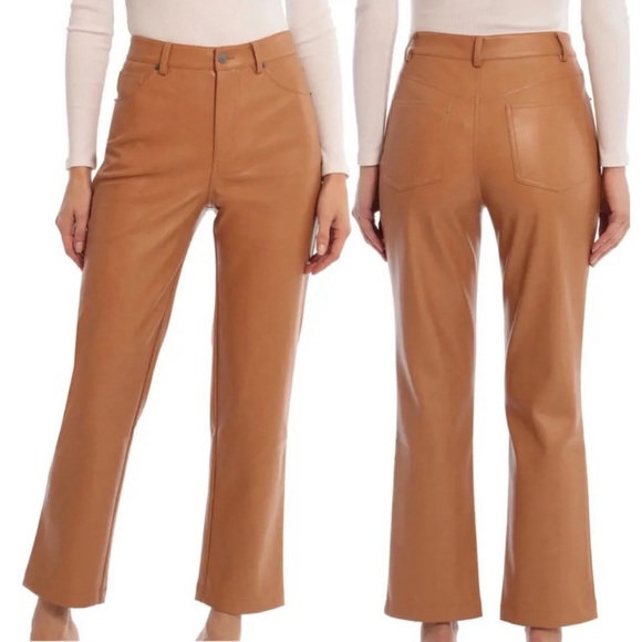 AVEC LES FILLES faux brown straight leg leather pants. Size L, NWT•••Anthro - Picture 3 of 16